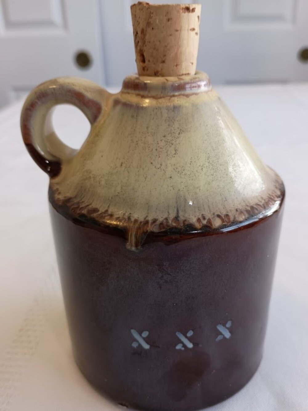 Small Vintage Stoneware Whiskey Jug with Cork Stopper, Made in Japan